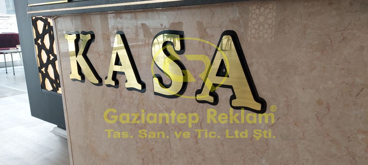 Aynalı Gold Pleksi Çift Katmanlı Kabartma Harf