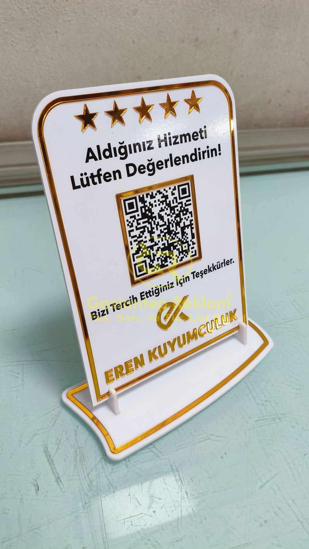 Lazer Kesim Akrilik Müşteri Geri Bildirim ve QR Kod Standı Uygulaması